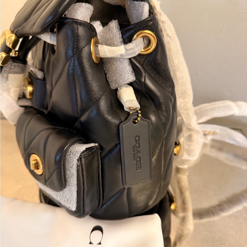 COACH Black Quilted Leather C Backpack with Gold Hardware - Picture 8 of 9